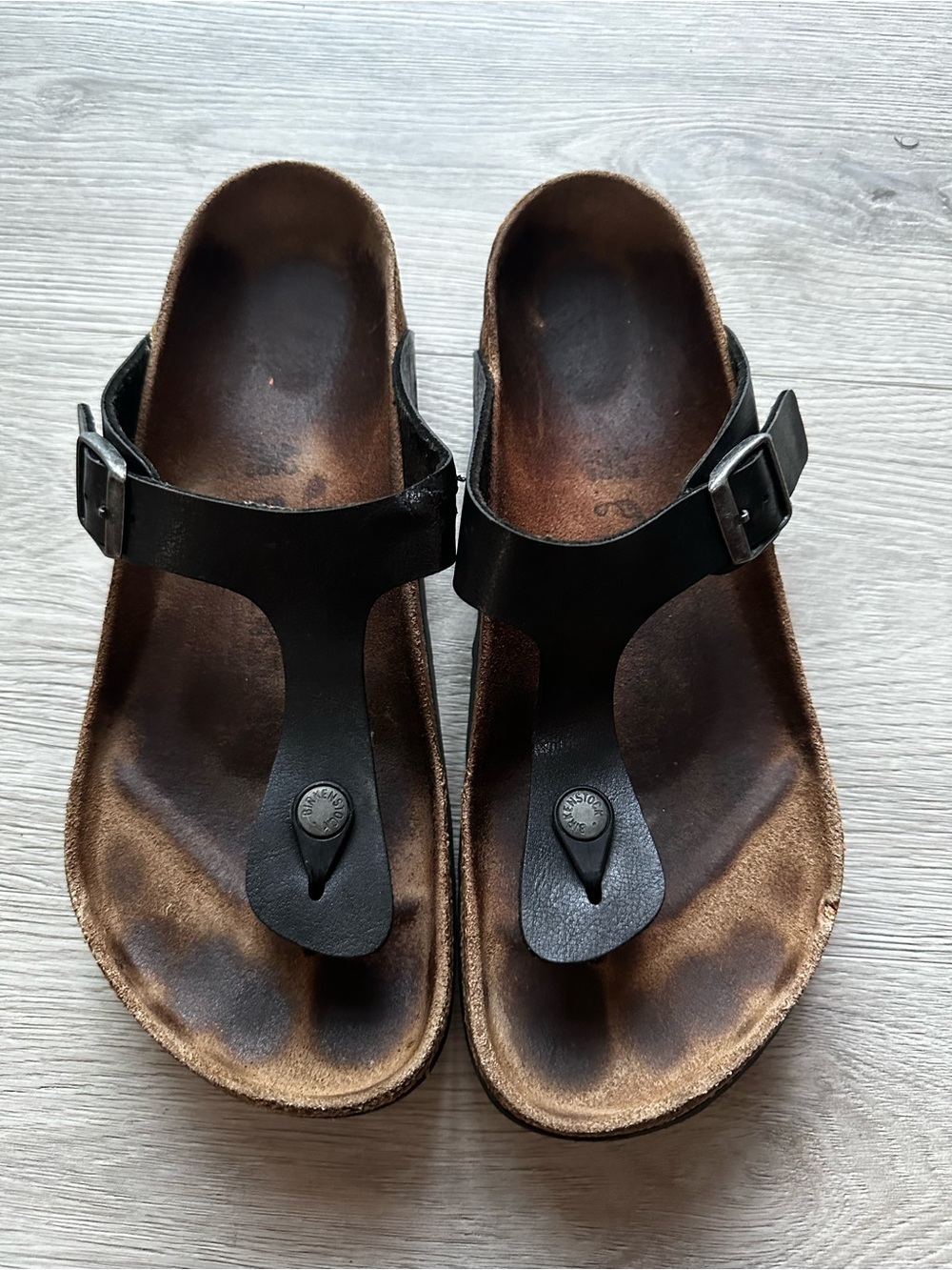 Birkenstock Gizeh Black T-Strap Sandals - Size 42 Leather READ SHOE CONDITION